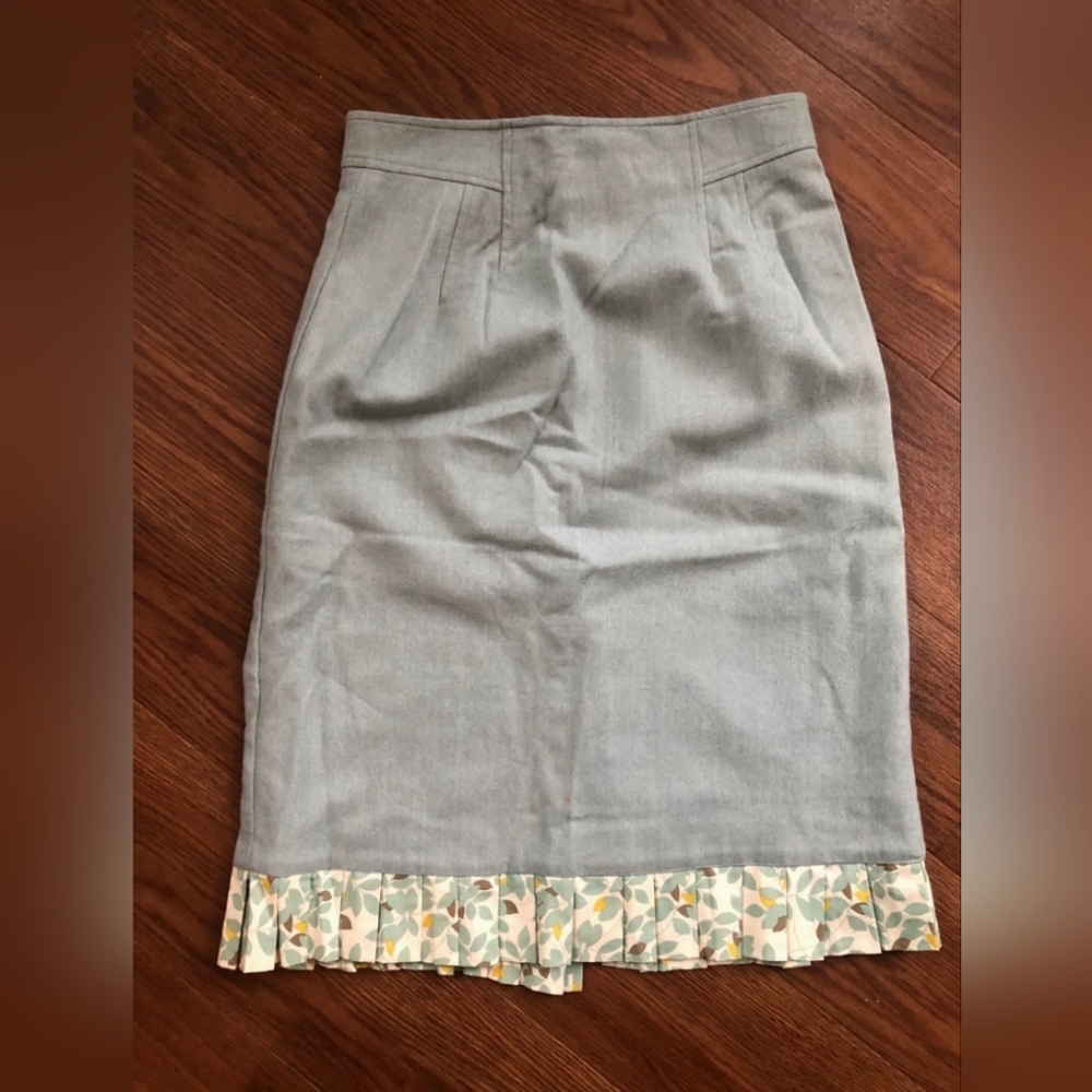 Elegant Blue/Grey Skirt with Floral Hem